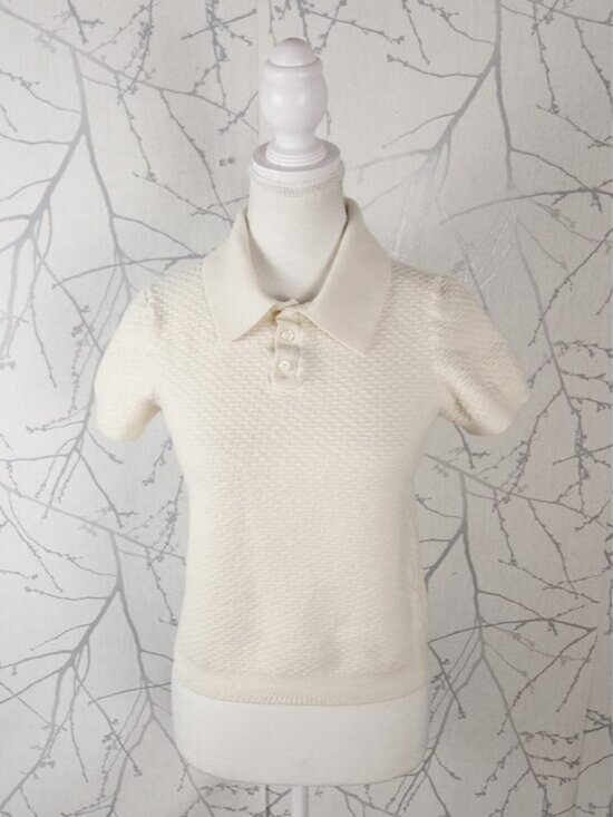 Christian Lacroix Sweaters - Christian Lacroix Ivory Textured Merino Wool Knit Polo Sweater